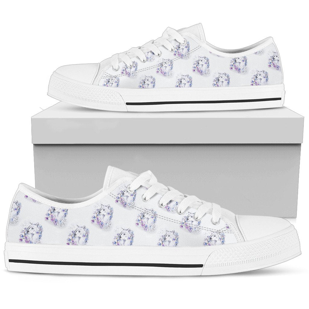 Wolf with Flower Print Design Women Low Top Shoes-JTAMIGO.COM