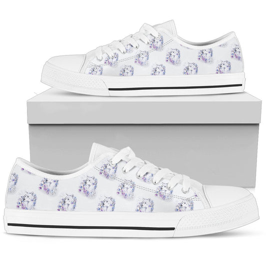 Wolf with Flower Print Design Women Low Top Shoes-JTAMIGO.COM