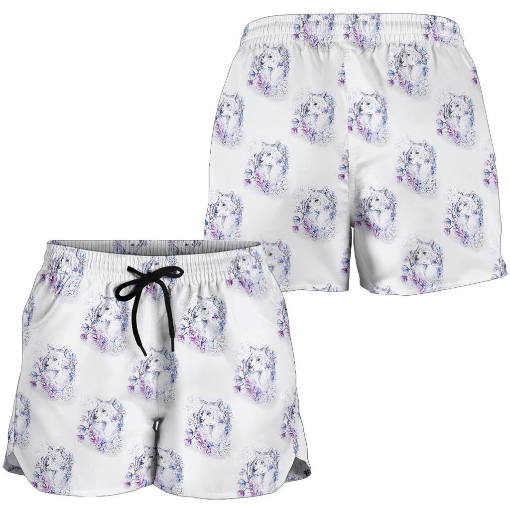 Wolf with Flower Print Design Women Shorts-JTAMIGO.COM