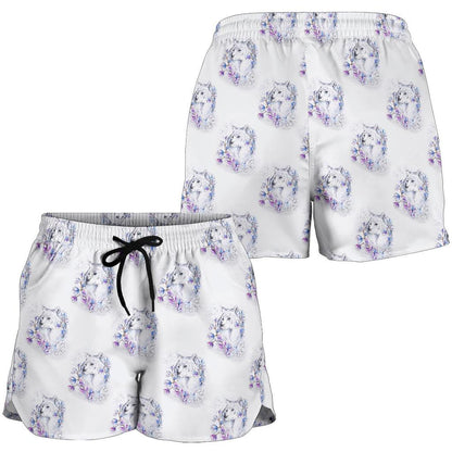 Wolf with Flower Print Design Women Shorts-JTAMIGO.COM