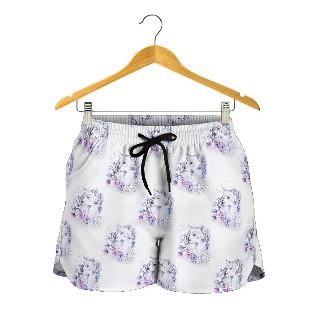 Wolf with Flower Print Design Women Shorts-JTAMIGO.COM
