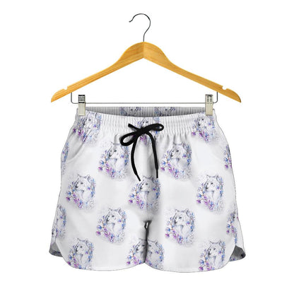 Wolf with Flower Print Design Women Shorts-JTAMIGO.COM