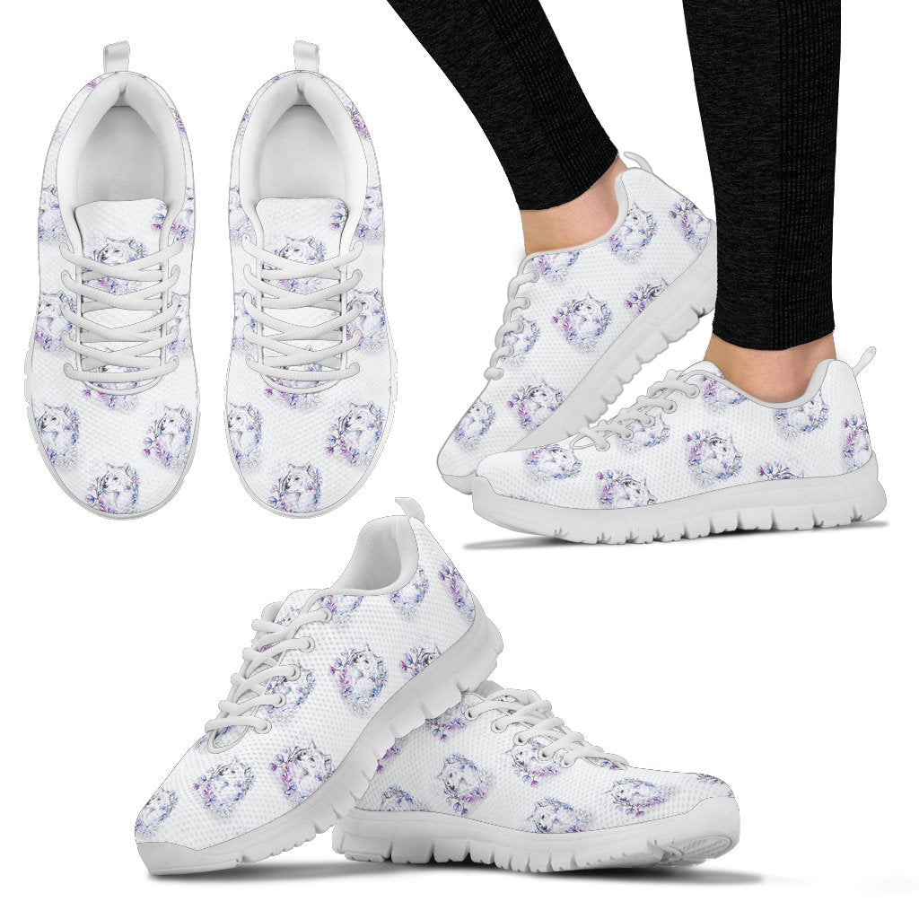 Wolf With Flower Print Design Women Sneakers Shoes