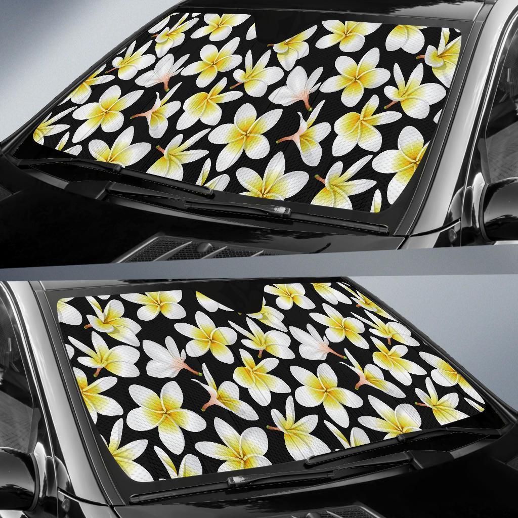 Yellow Plumeria Hawaiian Flowers Car Sun Shade For Windshield