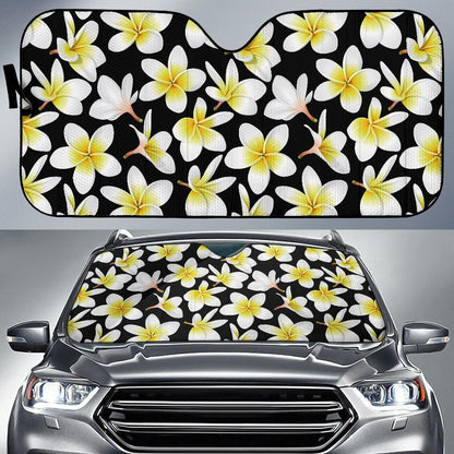 Yellow Plumeria Hawaiian Flowers Car Sun Shade For Windshield