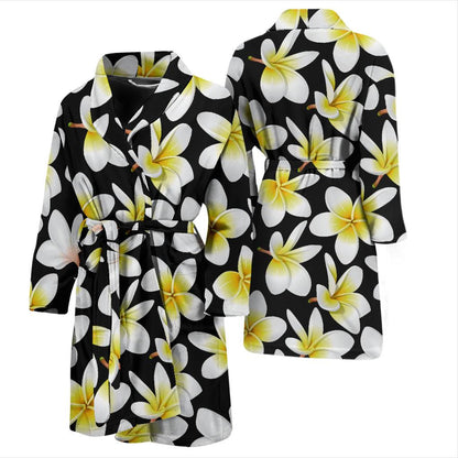 Yellow Plumeria Hawaiian Flowers Men Bath Robe-JTAMIGO.COM