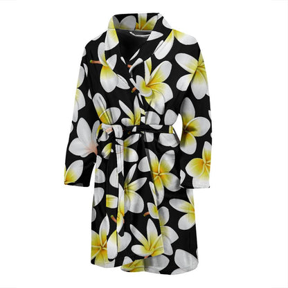 Yellow Plumeria Hawaiian Flowers Men Bath Robe-JTAMIGO.COM