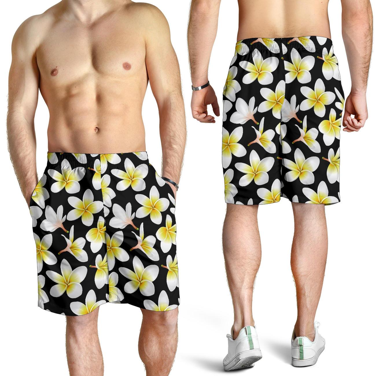 Yellow Plumeria Hawaiian Flowers Mens Shorts-JTAMIGO.COM