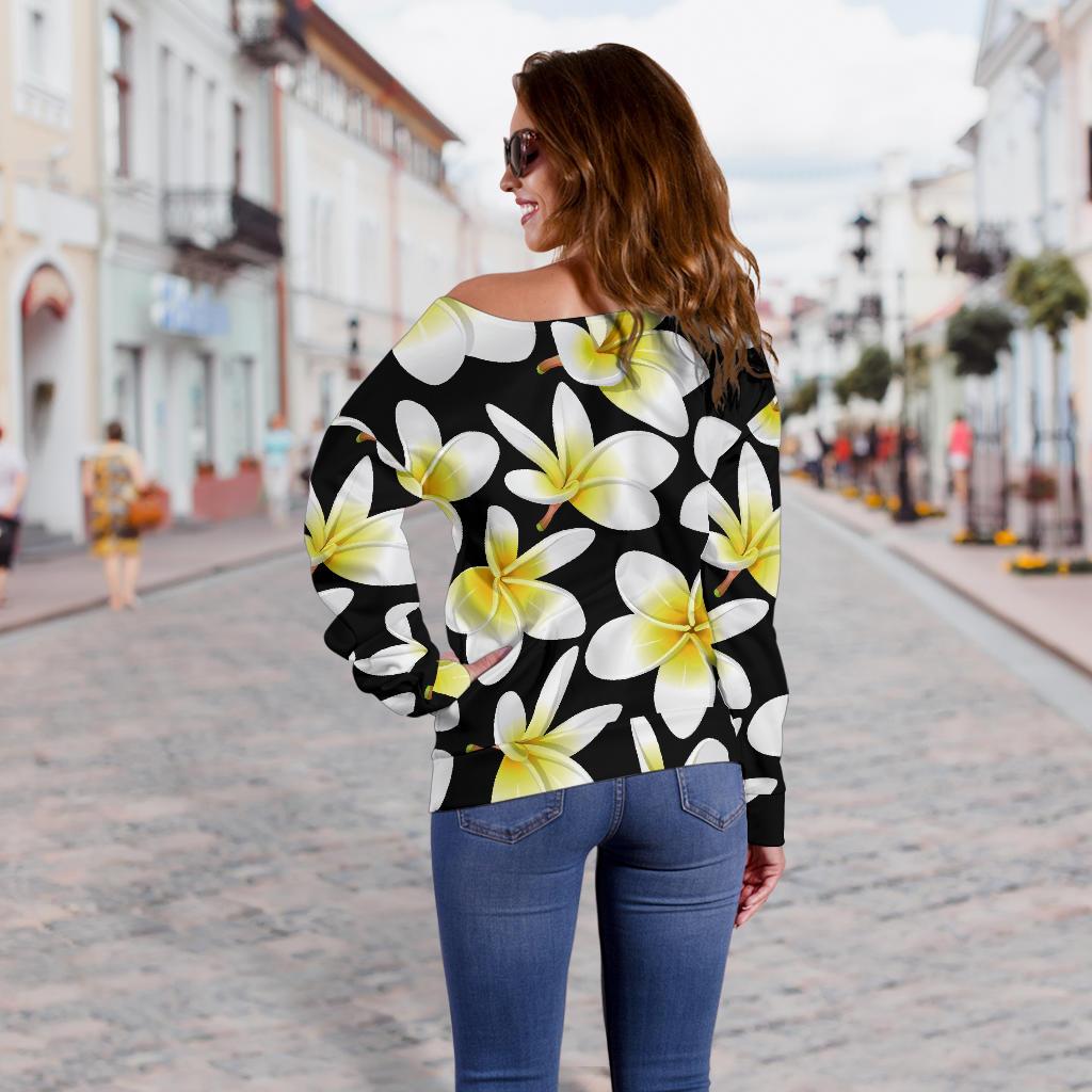 Yellow Plumeria Hawaiian Flowers Off Shoulder Sweatshirt