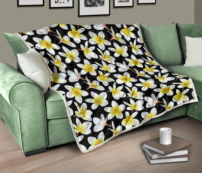 Yellow Plumeria Hawaiian Flowers Premium Quilt-JTAMIGO.COM