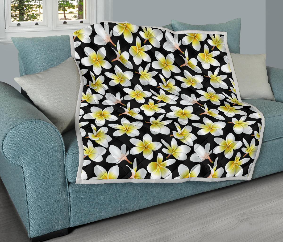 Yellow Plumeria Hawaiian Flowers Premium Quilt-JTAMIGO.COM
