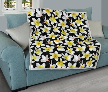 Yellow Plumeria Hawaiian Flowers Premium Quilt-JTAMIGO.COM