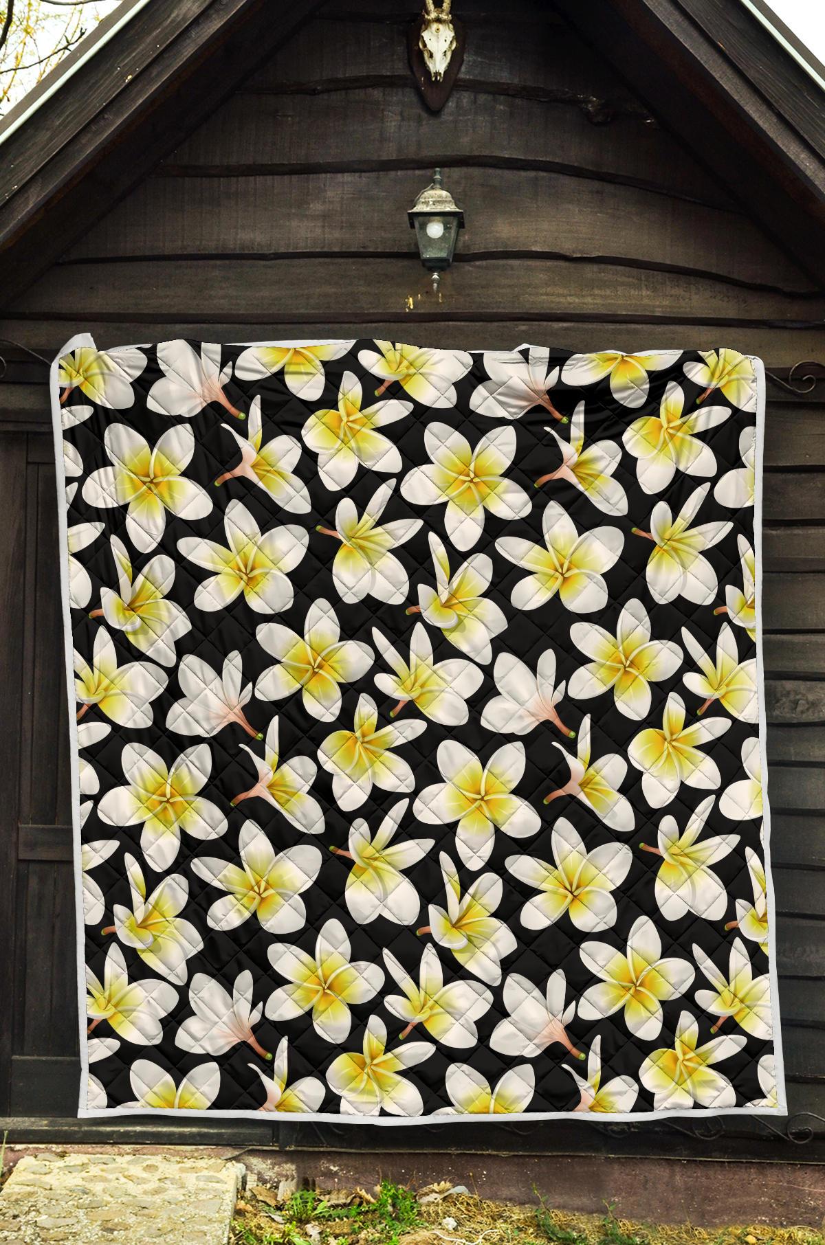 Yellow Plumeria Hawaiian Flowers Premium Quilt-JTAMIGO.COM