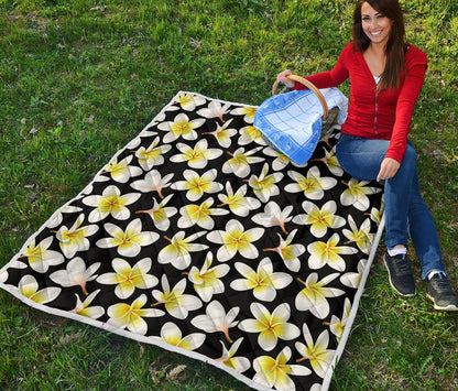 Yellow Plumeria Hawaiian Flowers Premium Quilt-JTAMIGO.COM