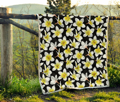 Yellow Plumeria Hawaiian Flowers Premium Quilt-JTAMIGO.COM