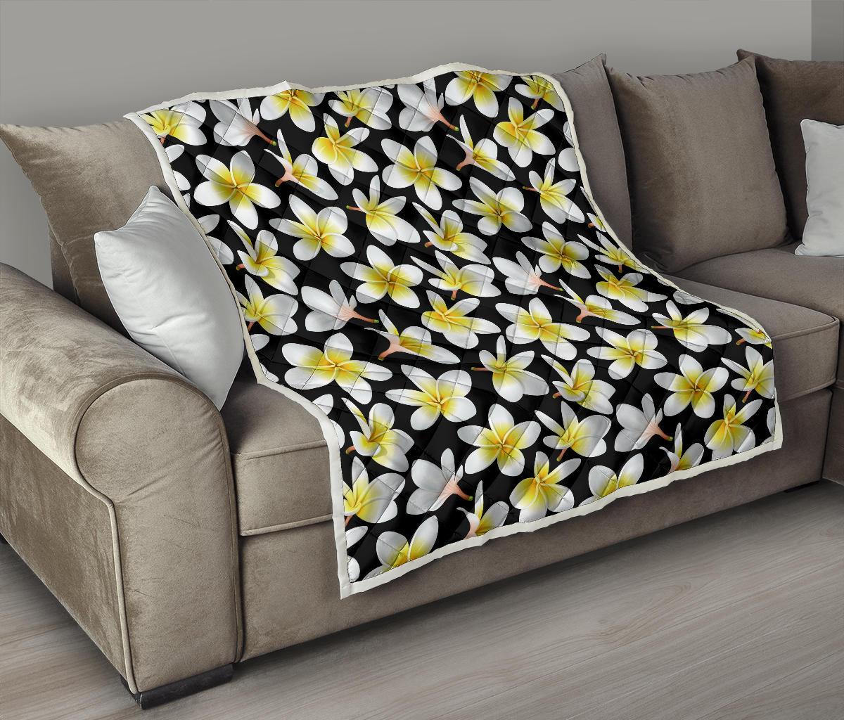 Yellow Plumeria Hawaiian Flowers Premium Quilt-JTAMIGO.COM