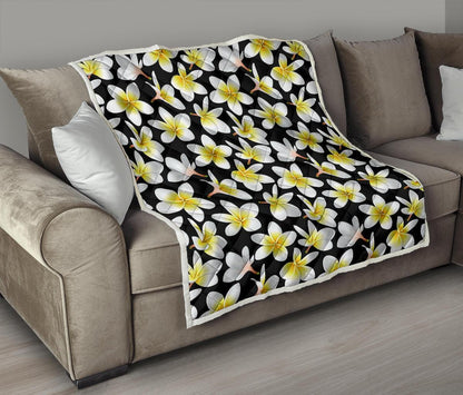 Yellow Plumeria Hawaiian Flowers Premium Quilt-JTAMIGO.COM