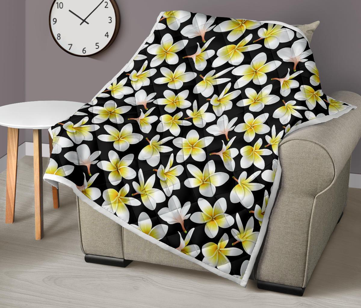 Yellow Plumeria Hawaiian Flowers Premium Quilt-JTAMIGO.COM