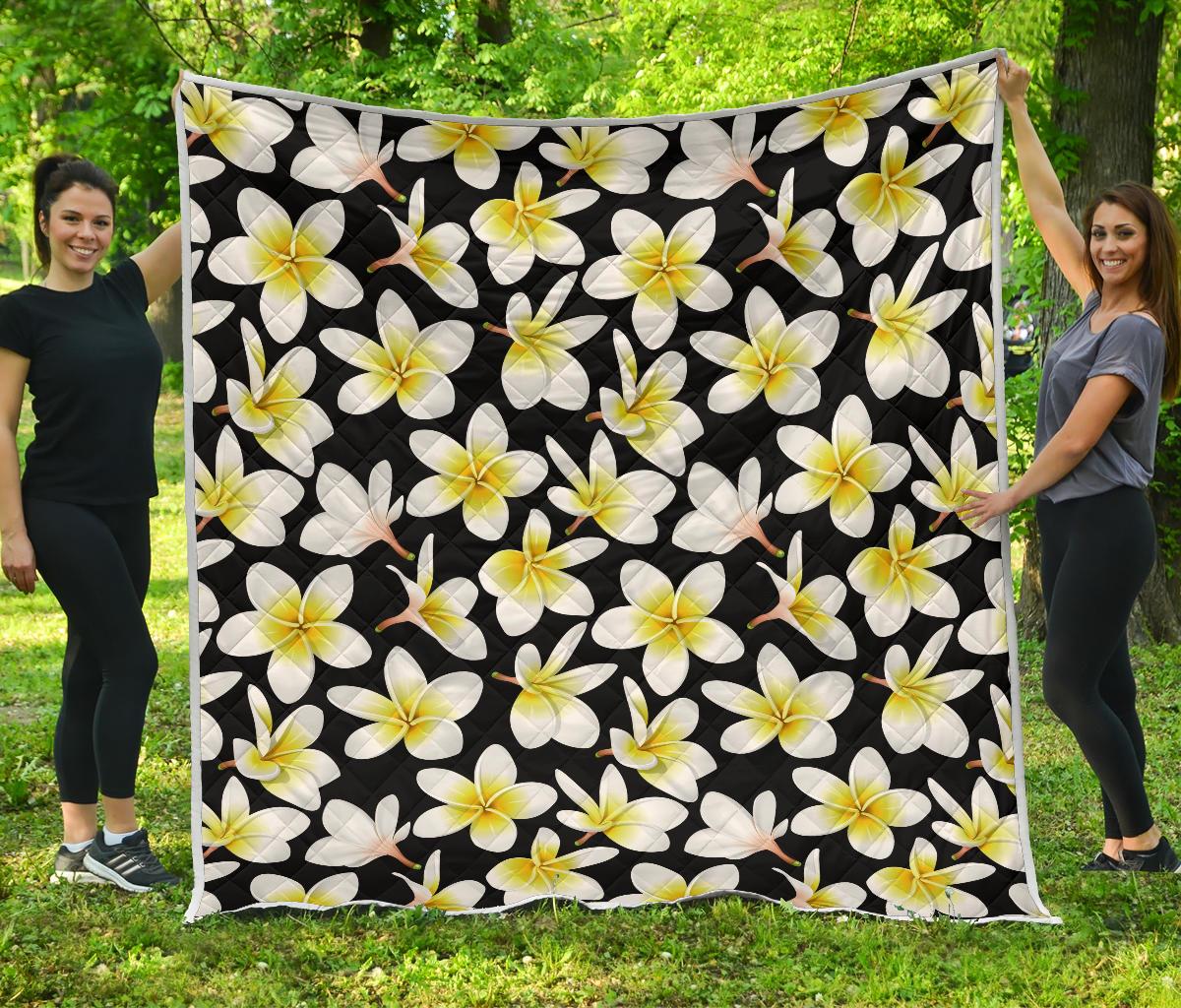 Yellow Plumeria Hawaiian Flowers Premium Quilt-JTAMIGO.COM