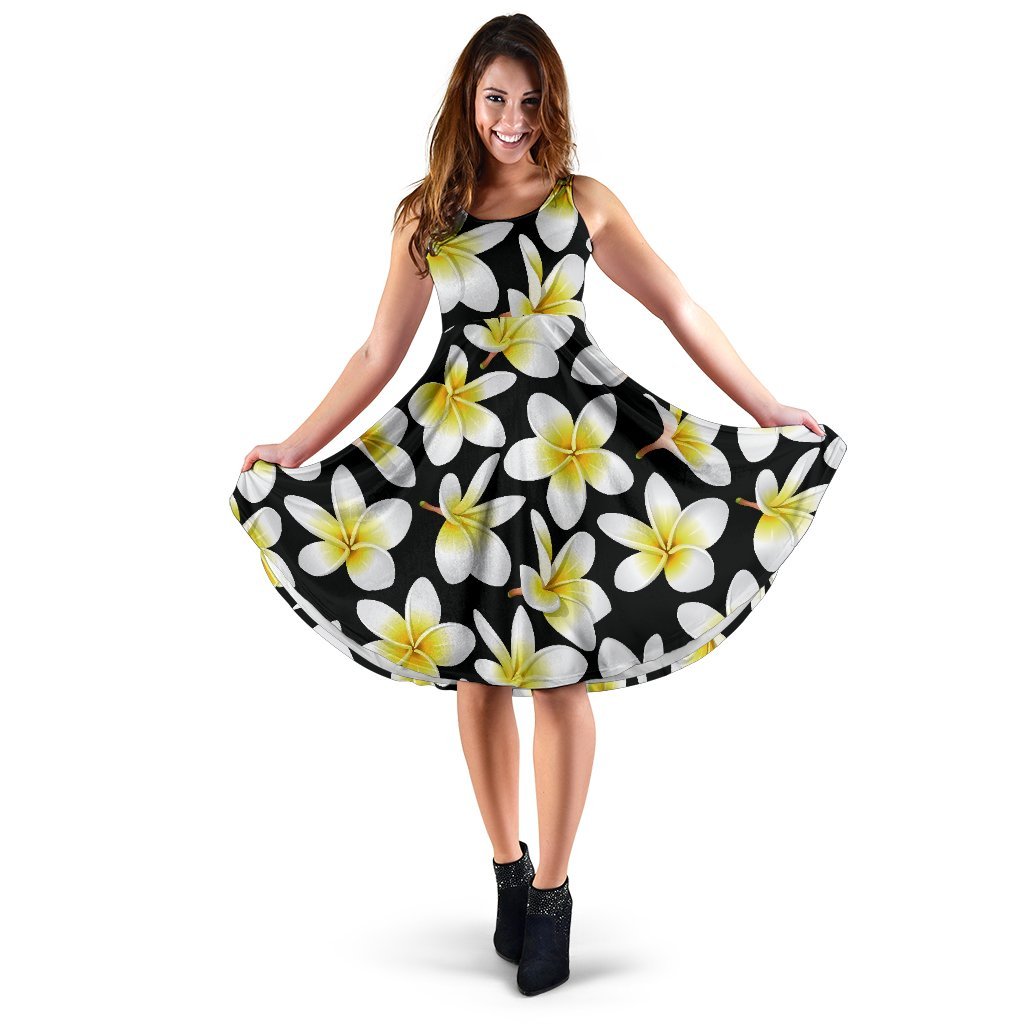 Yellow Plumeria Hawaiian Flowers Sleeveless Dress