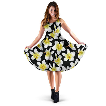 Yellow Plumeria Hawaiian Flowers Sleeveless Dress