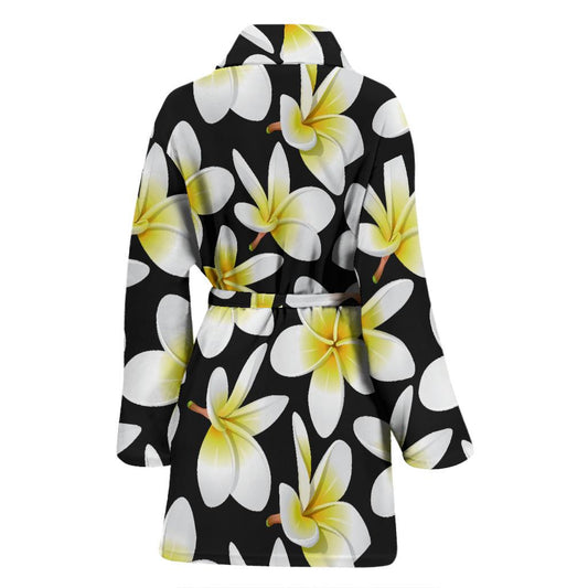 Yellow Plumeria Hawaiian Flowers Women Bath Robe-JTAMIGO.COM