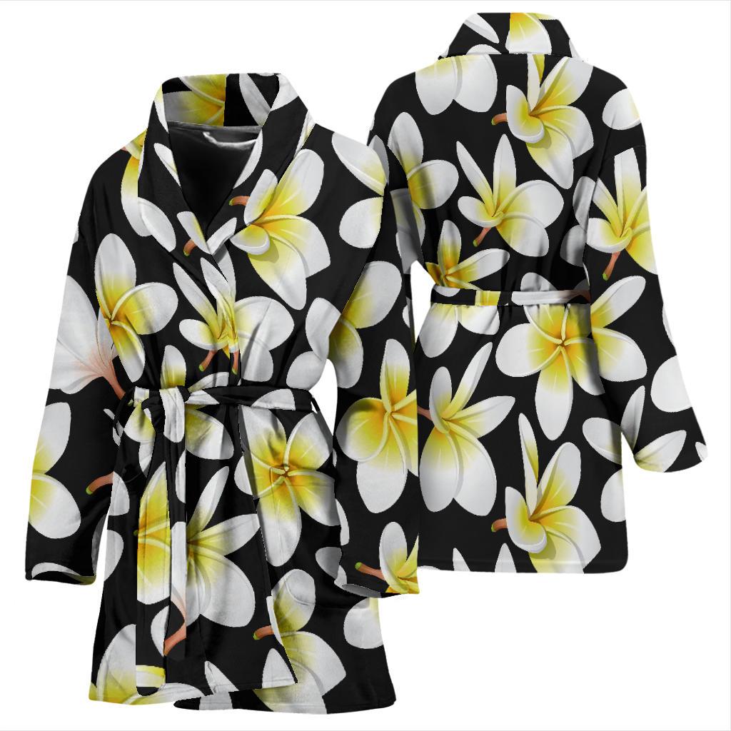 Yellow Plumeria Hawaiian Flowers Women Bath Robe-JTAMIGO.COM