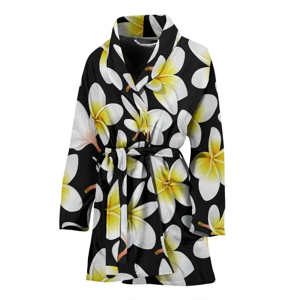 Yellow Plumeria Hawaiian Flowers Women Bath Robe-JTAMIGO.COM