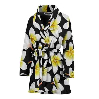 Yellow Plumeria Hawaiian Flowers Women Bath Robe-JTAMIGO.COM