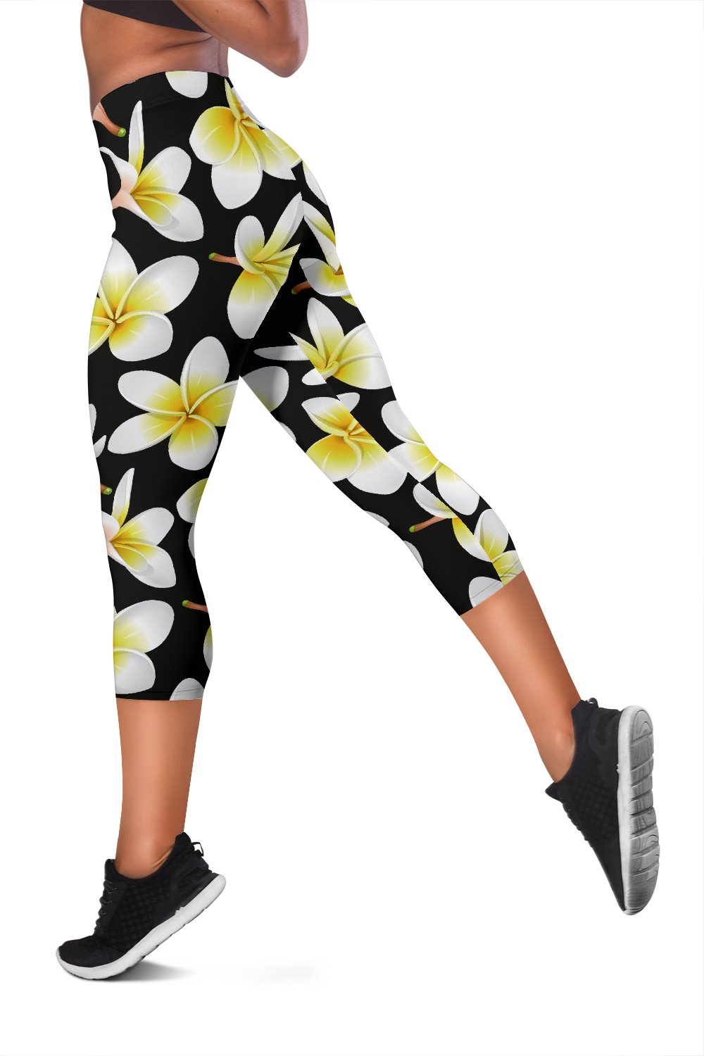 Yellow Plumeria Hawaiian Flowers Women Capris