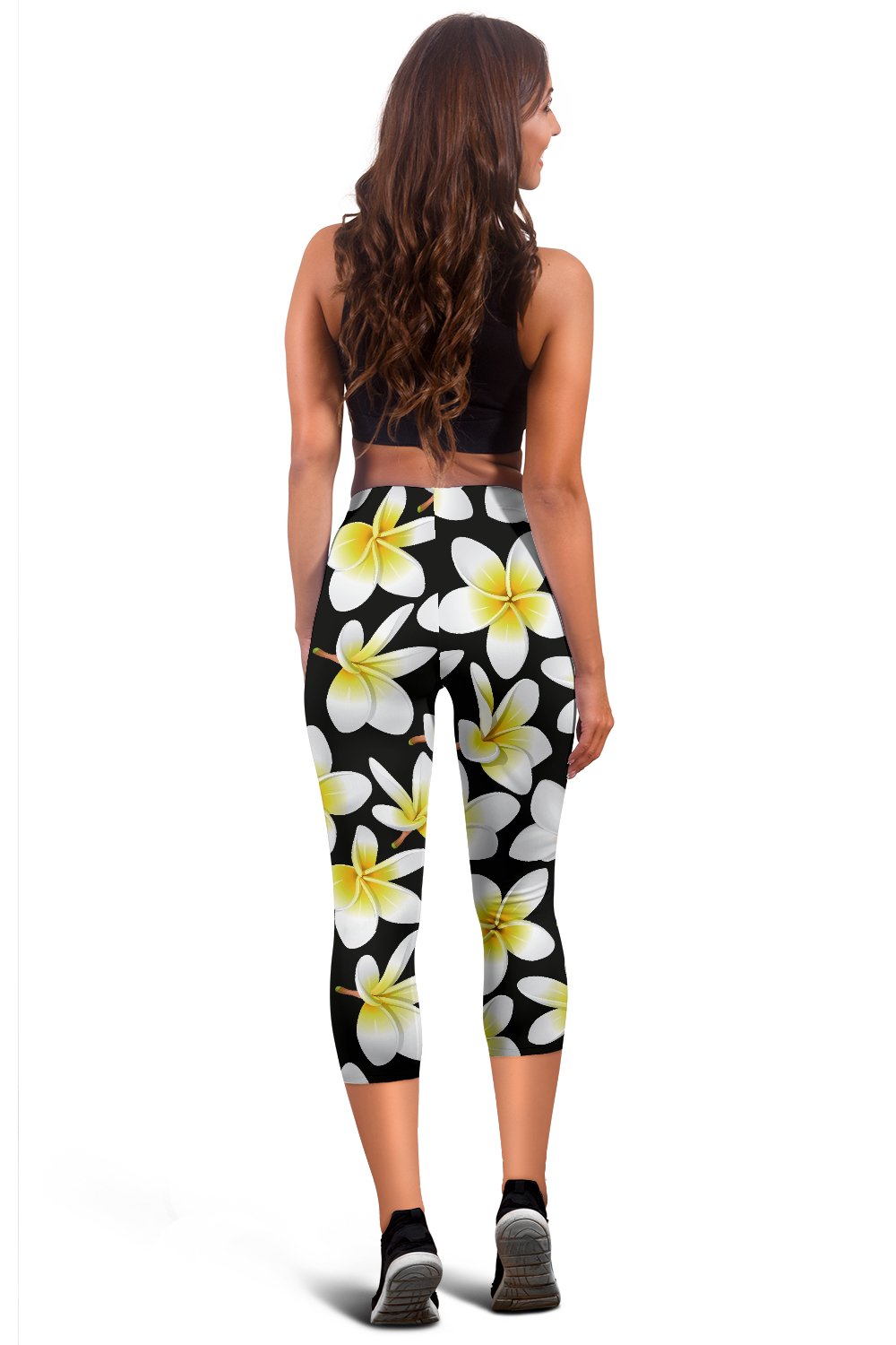 Yellow Plumeria Hawaiian Flowers Women Capris