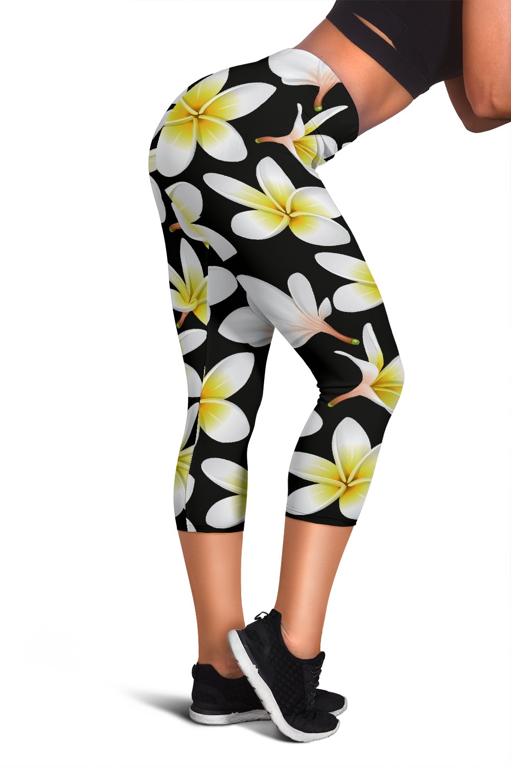 Yellow Plumeria Hawaiian Flowers Women Capris