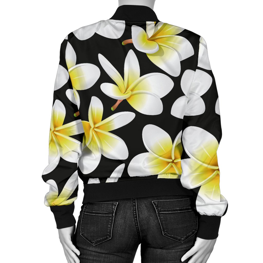 Yellow Plumeria Hawaiian Flowers Women Casual Bomber Jacket