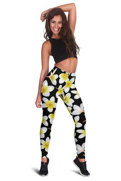 Yellow Plumeria Hawaiian Flowers Women Leggings