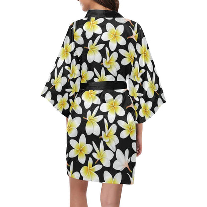 Yellow Plumeria Hawaiian Flowers Women Short Kimono Robe