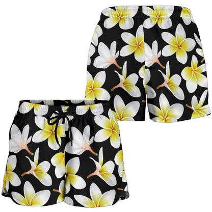 Yellow Plumeria Hawaiian Flowers Women Shorts-JTAMIGO.COM