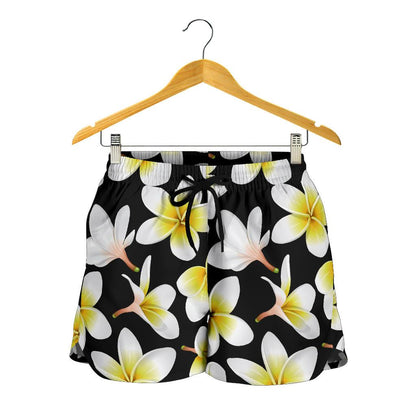 Yellow Plumeria Hawaiian Flowers Women Shorts-JTAMIGO.COM
