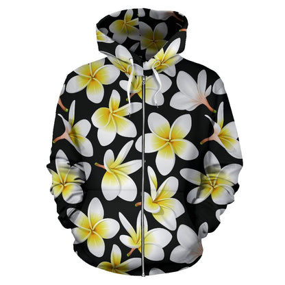 Yellow Plumeria Hawaiian Flowers Zip Up Hoodie