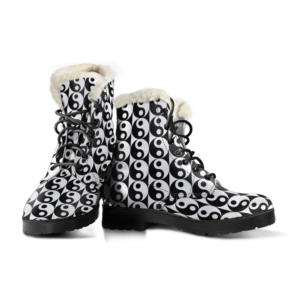 Yin Yang Classic Pattern Design Print Faux Fur Leather Boots-JTAMIGO.COM