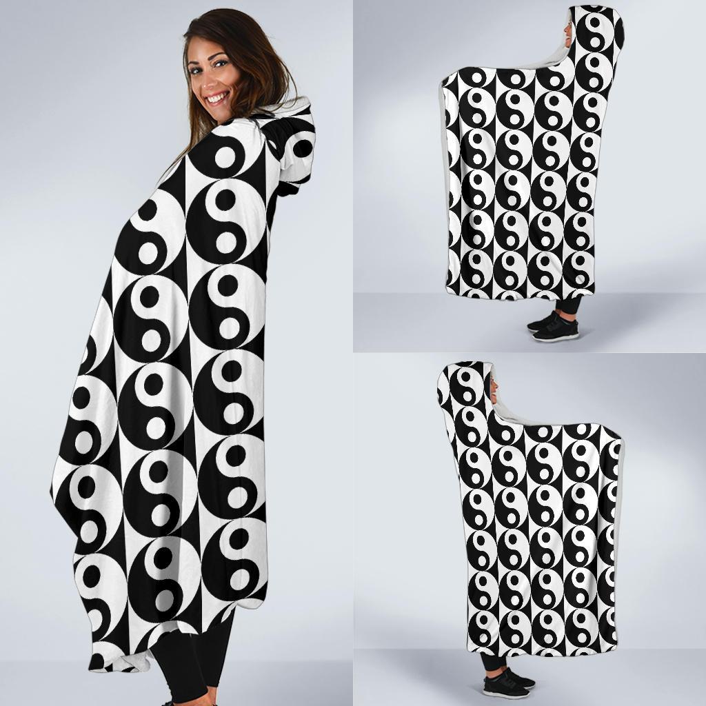 Yin Yang Classic Pattern Design Print Hooded Blanket-JTAMIGO.COM