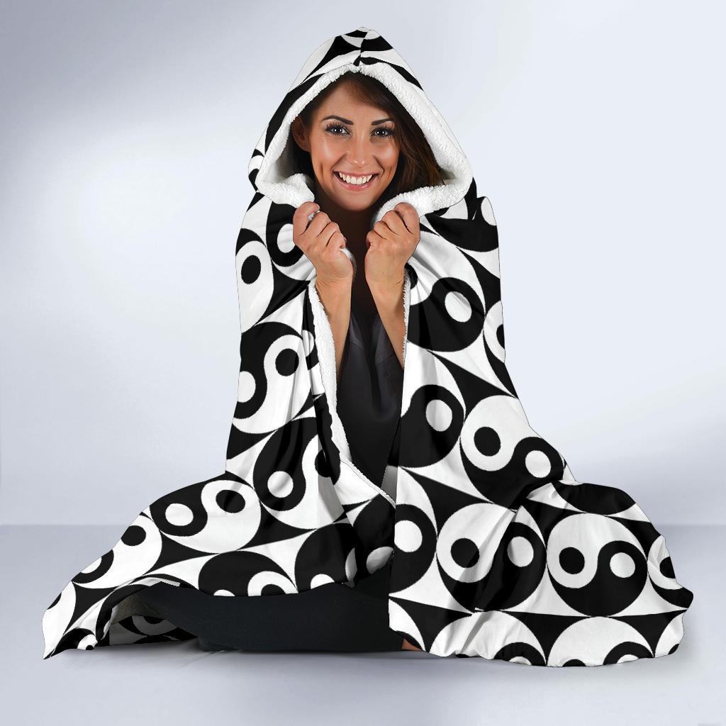 Yin Yang Classic Pattern Design Print Hooded Blanket-JTAMIGO.COM
