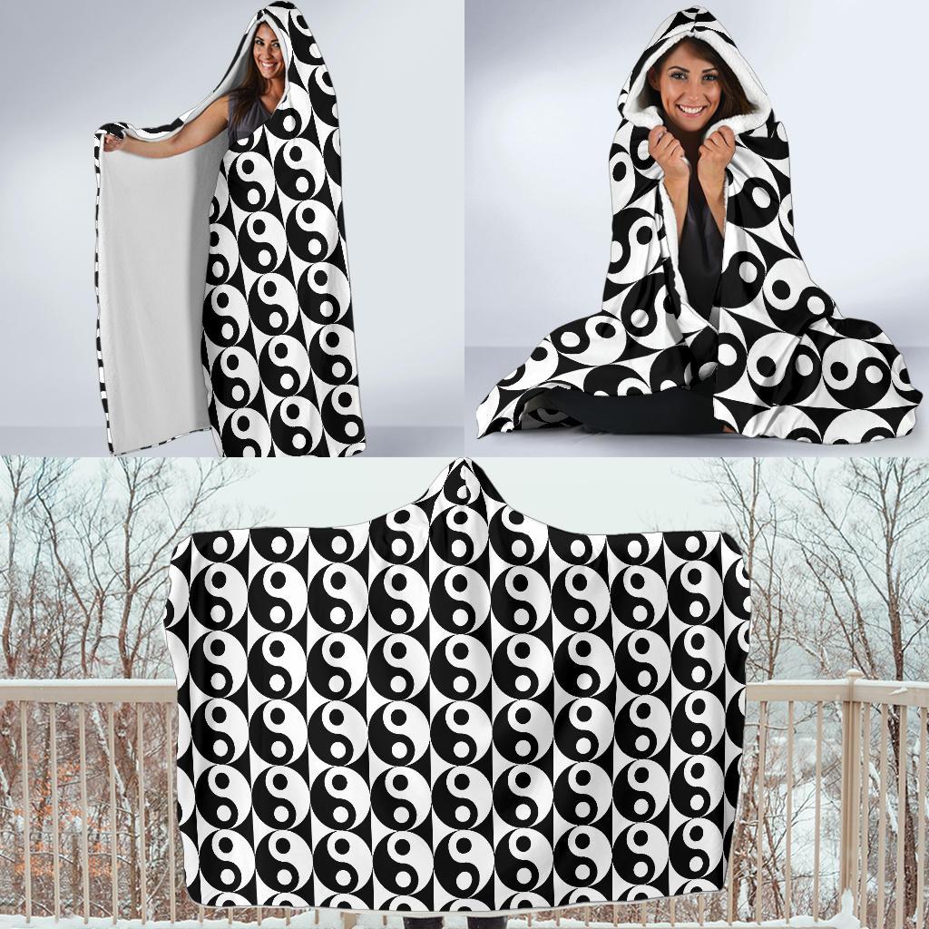 Yin Yang Classic Pattern Design Print Hooded Blanket-JTAMIGO.COM