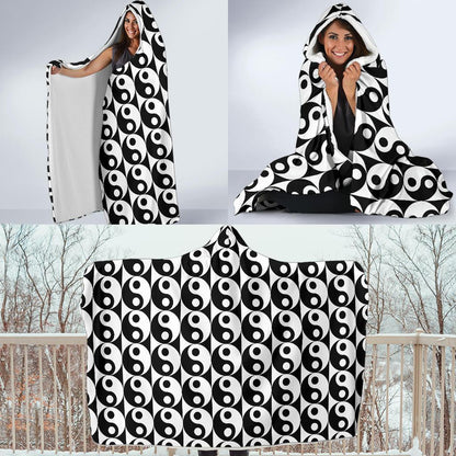 Yin Yang Classic Pattern Design Print Hooded Blanket-JTAMIGO.COM