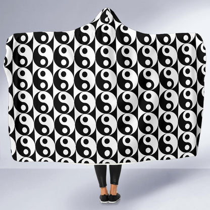 Yin Yang Classic Pattern Design Print Hooded Blanket-JTAMIGO.COM