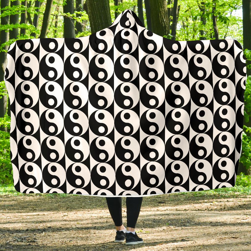Yin Yang Classic Pattern Design Print Hooded Blanket-JTAMIGO.COM