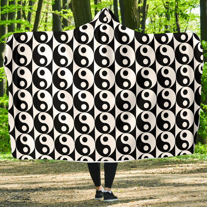 Yin Yang Classic Pattern Design Print Hooded Blanket-JTAMIGO.COM