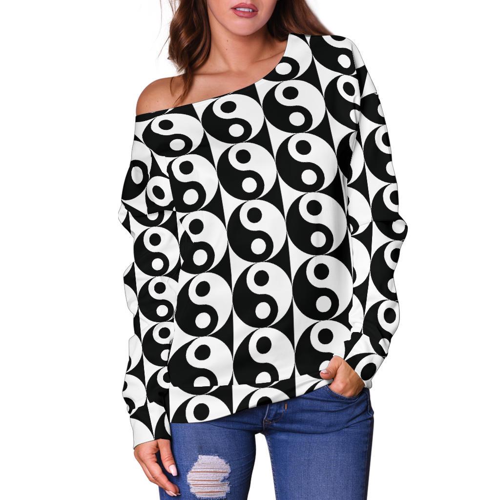 Yin Yang Classic Pattern Design Print Off Shoulder Sweatshirt