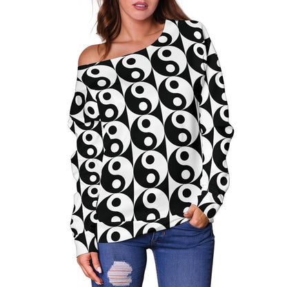 Yin Yang Classic Pattern Design Print Off Shoulder Sweatshirt