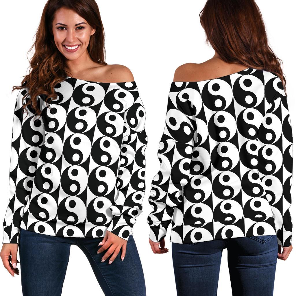 Yin Yang Classic Pattern Design Print Off Shoulder Sweatshirt