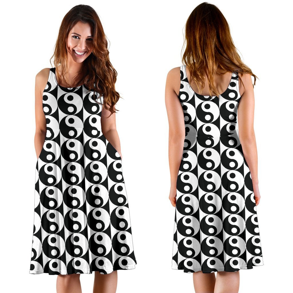 Yin Yang Classic Pattern Design Print Sleeveless Dress